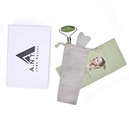 ANT Rullo di Giada 100% Pietra Naturale con Set Gua Sha Anti-Invecchiamento Benefit Quarzo Rosa - Foto 2 di 6