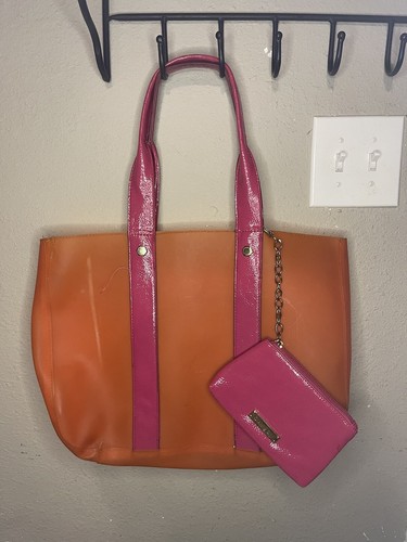 Gianni Bini Orange Hot Pink Aidin Jelly Tote Removable Pouch Tasche Schultertasche