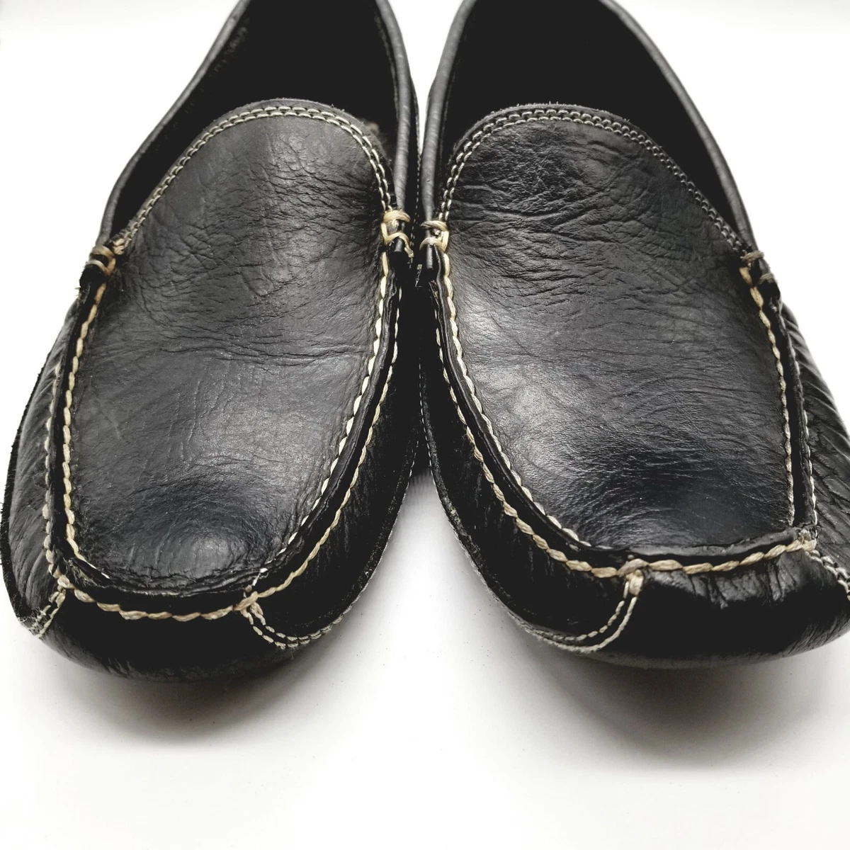 Duluth Trading Co 12018 Black Bison Leather Driving Mocs Moccasins Shoes 9W