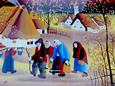 QUADRO NAIF DIPINTO SU VETRO A ROVESCIO PAESAGGIO RURALE FIRMATO