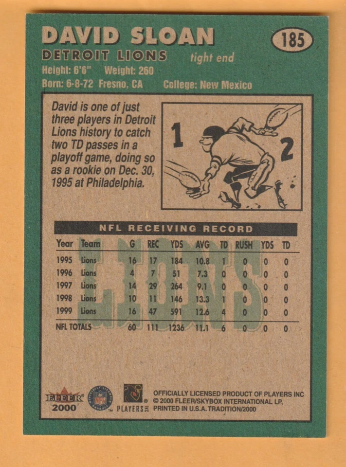 David Sloan Detroit Lions AUTO Signed 2000 Fleer Tradition New Mexico Lobos - Image 2 of 2