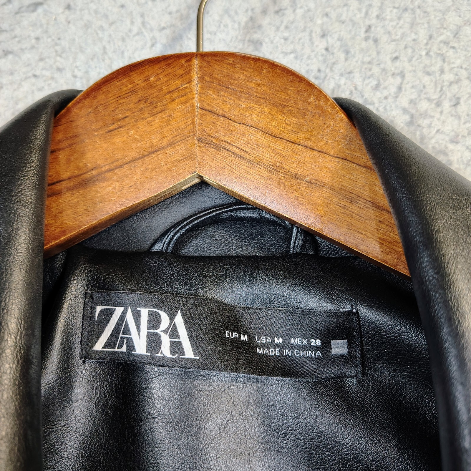 Zara Moto Jacket Womens  Medium Black Faux Leather Belted Biker Oversized thumbnail 6