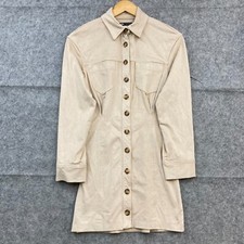 Zara Mini Dress Womens XS Extra Small Beige Long Sleeve Button Front 36909