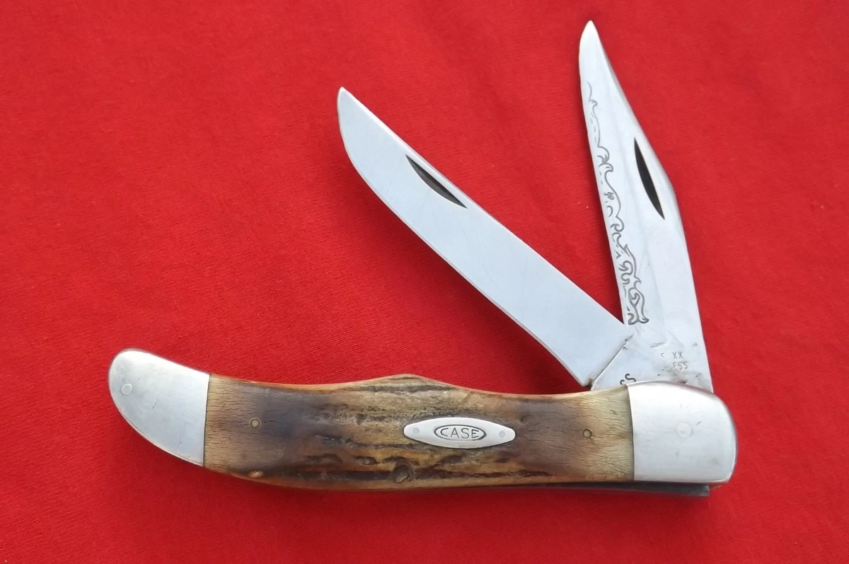Blue Stag/Antler Handle Vintage Folding Knives 2 Blades for sale