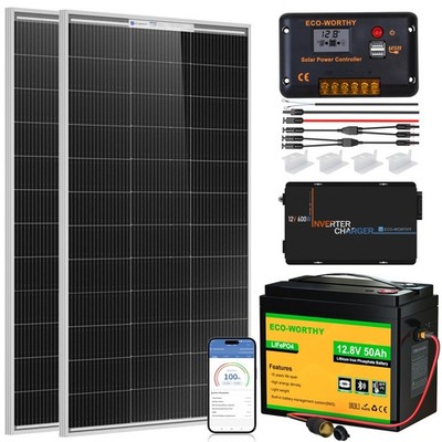 200 Watt 12V Complete Solar Panel Starter Kit for RV Off Grid with Battery and