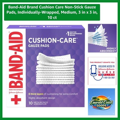 Band-Aid Cushion Care 3x3 Sterile Gauze Pads - Wound Care Comfort Pack of 10
