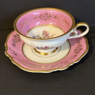 Rosenthal Elfenbein Viktoria TeaCup Pink Cabbage Rose Floral Kronach Germany VTG