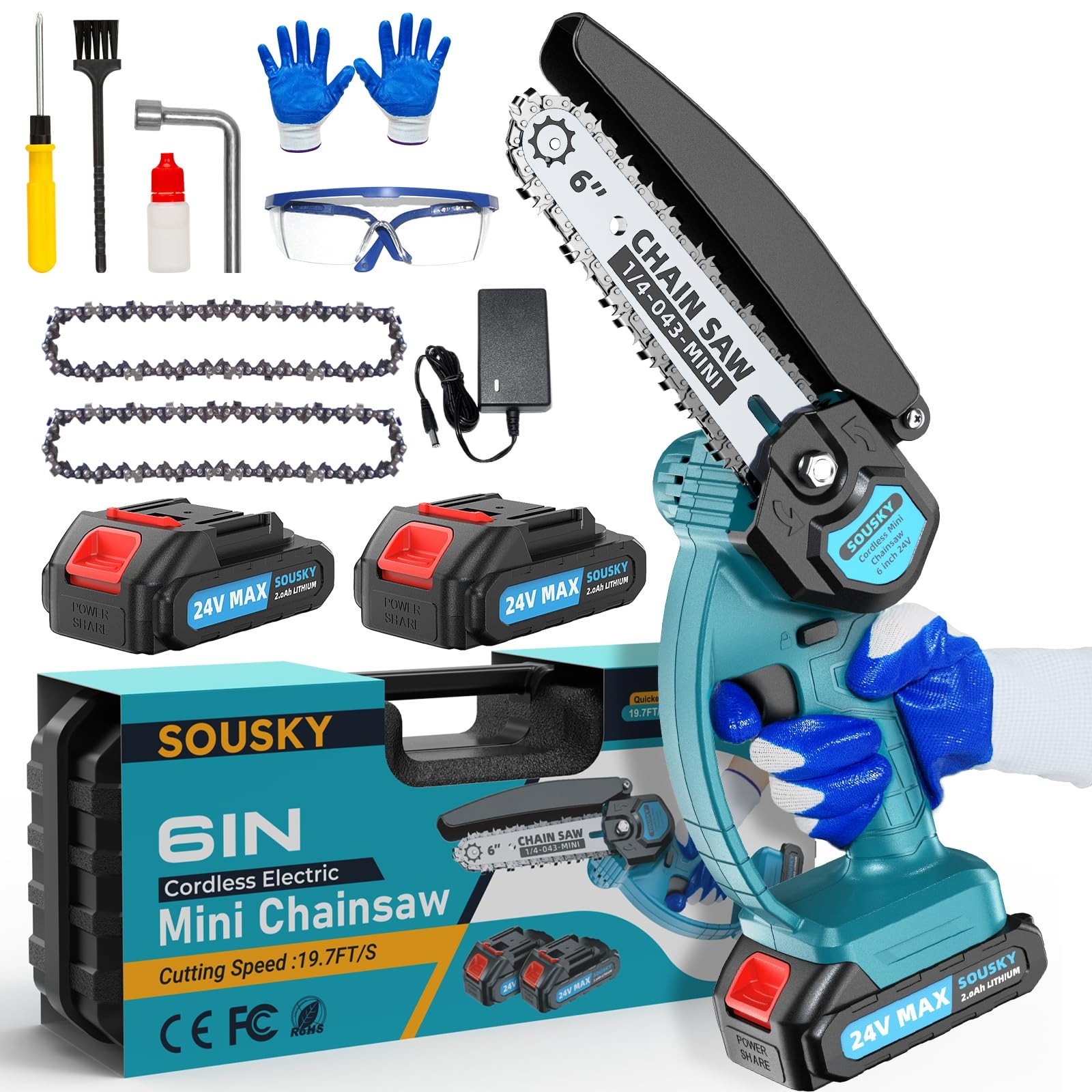 Mini Cordless Chainsaw 6Inch Battery Powered Handheld Portable Chain Saw