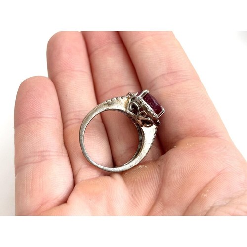 Ovalschliff Granat Edelstein Halo Stil 925 Sterling Silber Vintage Ring - Gr. 7 - Bild 5 von 10