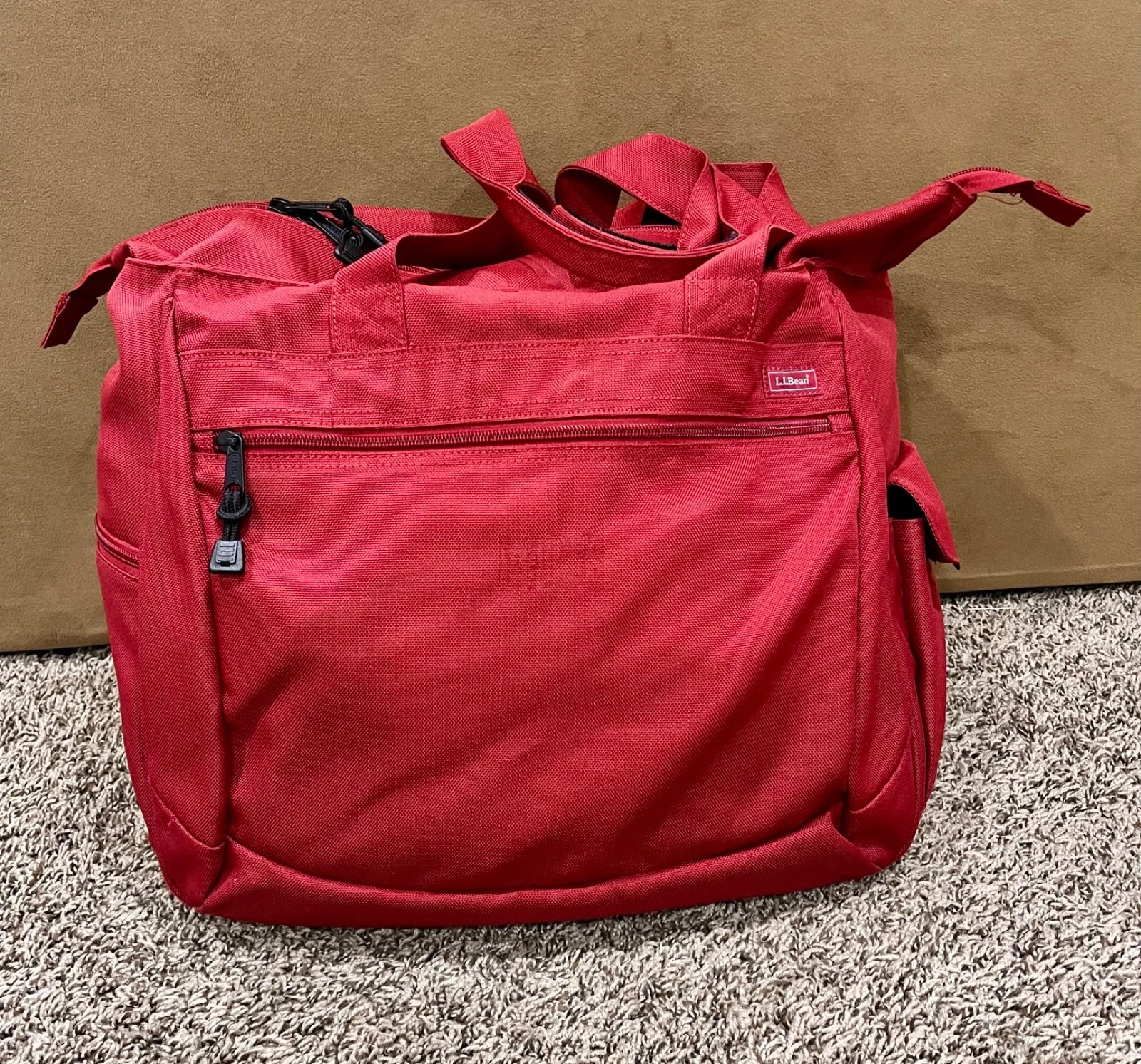 Vintage LL Bean Solid Maroon Boat Tote L Zip Top Canvas Bag LLB#0NDS6