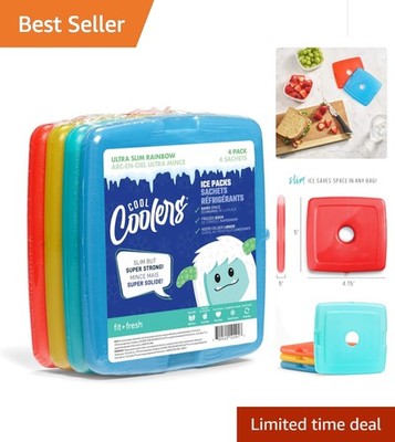 4-Pack Colorful Slim Ice Packs for Lunch Boxes & Coolers - Quick Freeze Feature