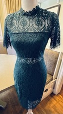 Lulus XS Teal Lace Midi Dress High Neck Sheath Cocktail Wedding Guest Elegant