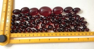 Vintage 137g Cherry Red Amber Bakelite Faturan Loose Beads Restringing Necklace