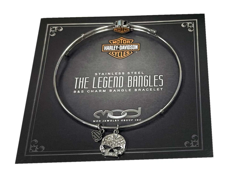 Brazalete Harley-Davidson Mujer, Blanco Bling Willie Calavera Dije Pulsera HSB0043-7 Foto 4 de 4