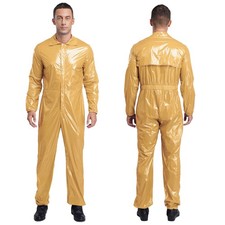 Mens Coveralls Turn-Down Collar Jumpsuit Long Sleeve Mechanic Waterproof Solid