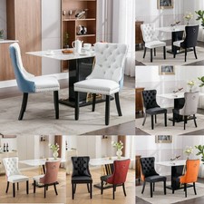 Set of 2 Modern Dining Chairs Tufted Velvet and Faux Leather Upholstered Chair
