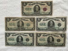 1923 One $1 Dollar Notes Lot Of Five Dominion Of Canada Black Green Bronze Seal