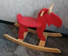 Ikea EKORRE Schaukelpferd Schaukelelch  rot Schaukel Pferd Elch Gummibaum Holz