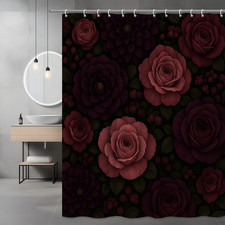 Floral Shower Curtain with Dark Roses and Leaves - Elegant Home Decor