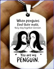 Penguin Finds Thier Date And Stat Forver You Are My Pengun Stainless Keychain