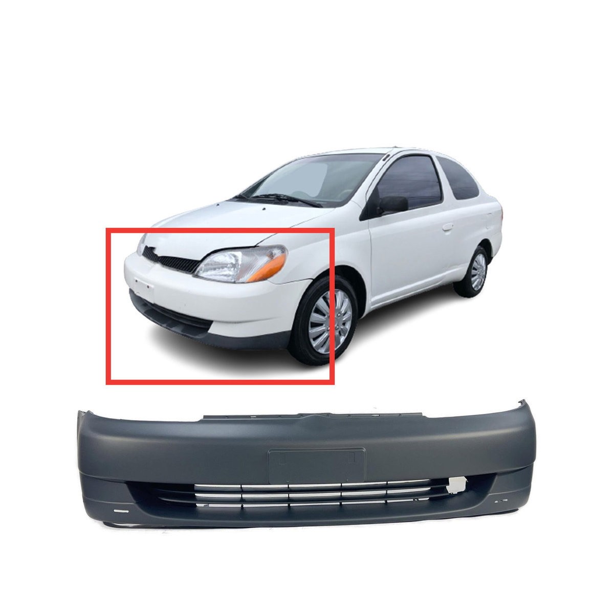 Front Bumper Cover For 2000-2002 Toyota Echo w/ fog light holes