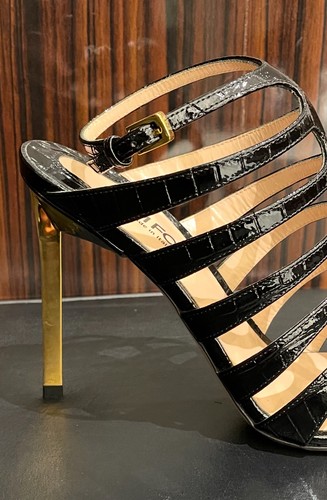 Tom Ford Nuevo en Caja Cuero Negro Cocodrilo Emb Correa Tobillo Punta Abierta Sandalia Zapatos 7 - Imagen 3 de 4