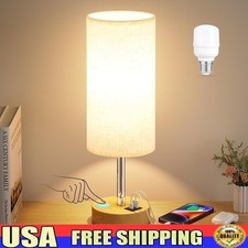 Touch Control Dimmable Bedside Lamp W/ USB Charging Station LED Bulb Included