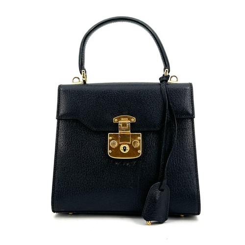 GUCCI Lady Lock Handbag Black Leather Vintage Women's Bag Excellent Condition