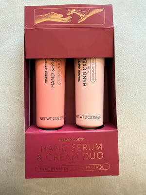 TRADER JOE'S HAND SERUM & CREAM DUO UNSCENTED W/ NIACINAMIDE + RESVERATROL NEW