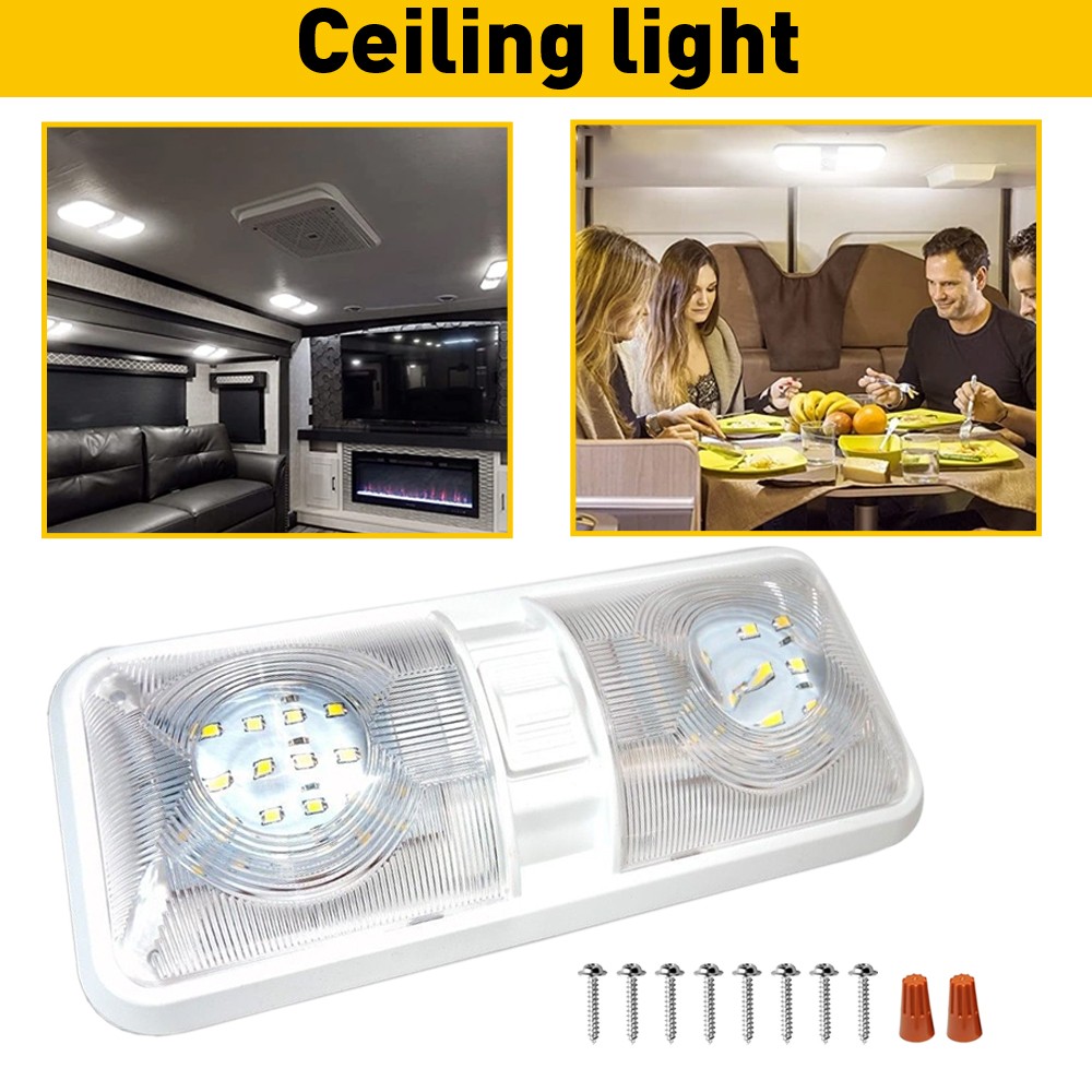 3-Pack RV LED Ceiling Light Fixtures - 12V Double Dome Lights For Camper, Trailer, Marine