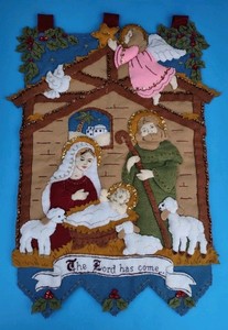 Finished Bucilla 85331 Felt Nativity Manger Wall Hanging Baby Jesus Completed