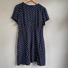 Old Navy Womens Navy Blue Polka Dot Rayon Fit and Flare Mini Dress Large NWT