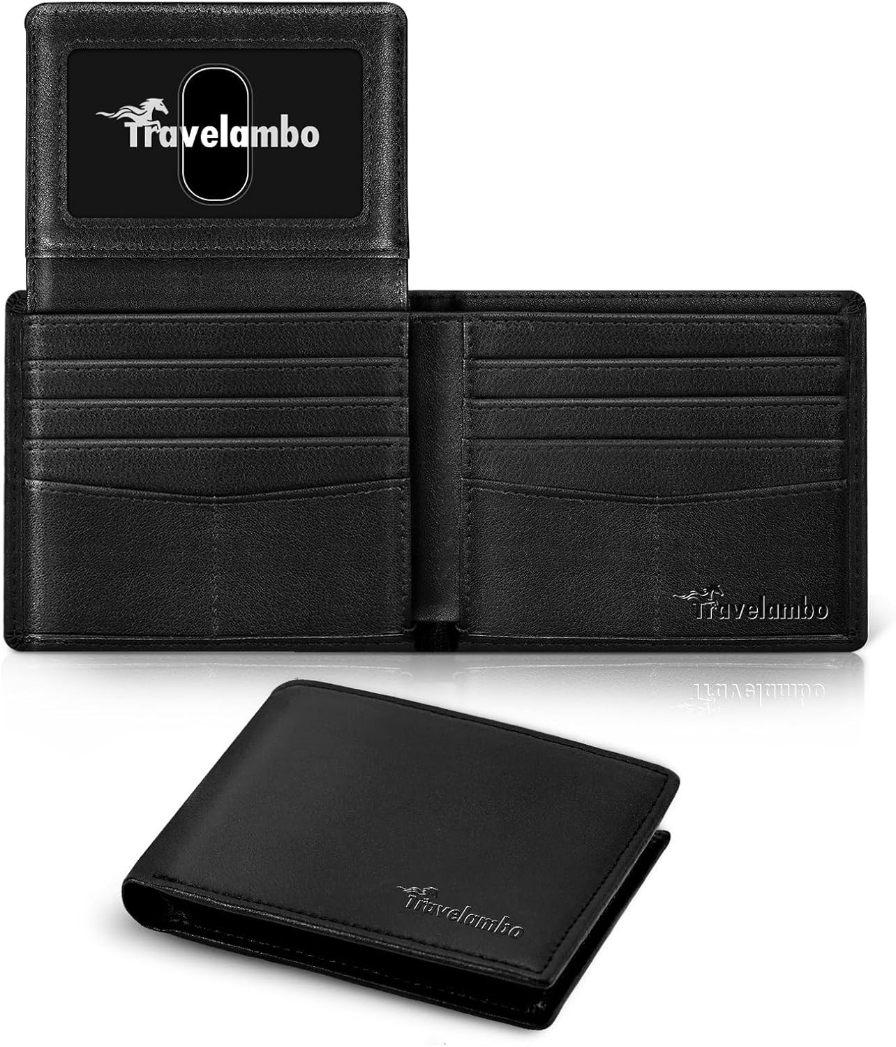 Premium Napa Black Men's Wallet with Dual ID Windows, Classic Design Updated