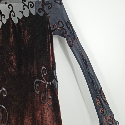 Vintage y2k Velvet Velour Gown Maxi Dress Brown Black Lace Art to wear Size XS - Picture 4 of 11
