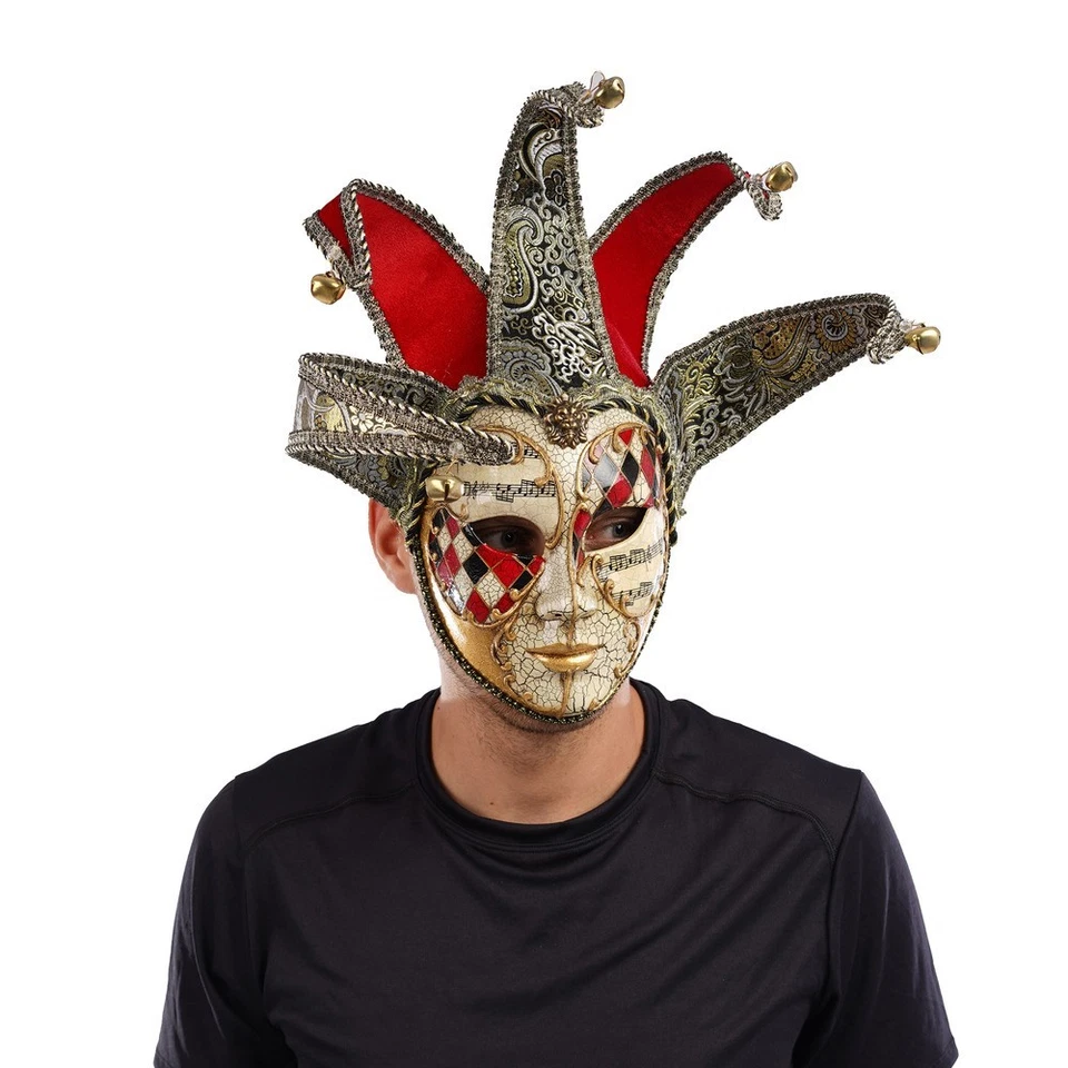 Venetian Jester Masquerade Mask Gold Red Harlequin Joker Carnival Costume - Image 3 of 3