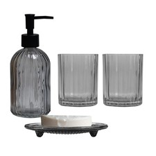 Glass Bathroom Set, 4Pcs Soap Dispenser Set Includes Soap Dispenser, Toothbru...