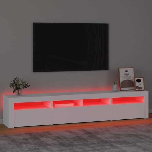 TV Cabinet with LED Light Media Entertainment Television Unit White 210x35x40 cm