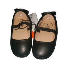 Wonder Nation Girls Black Ballet Flats Bow Accent Hook Loop Straps Size 5