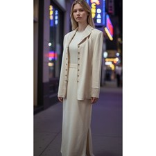 ST JOHN Evening 2 Piece Set Luxury Cream Santana Knit Jacket Maxi Skirt Size 10
