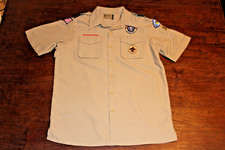 Boy Scouts of America BSA Men's Shirt Tan Medium Vented Poly Microfiber Sewn Pat
