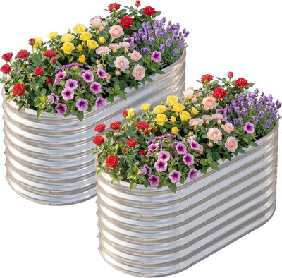 2 Pack 4×2×2Ft Galvanized Raised Garden Bed Outdoor,Oval Sturdy and Durable Plan