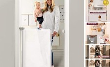 Retractable Mesh Baby Gate or Dog Gate, Child Safety 33" Tall x 55" Wide White