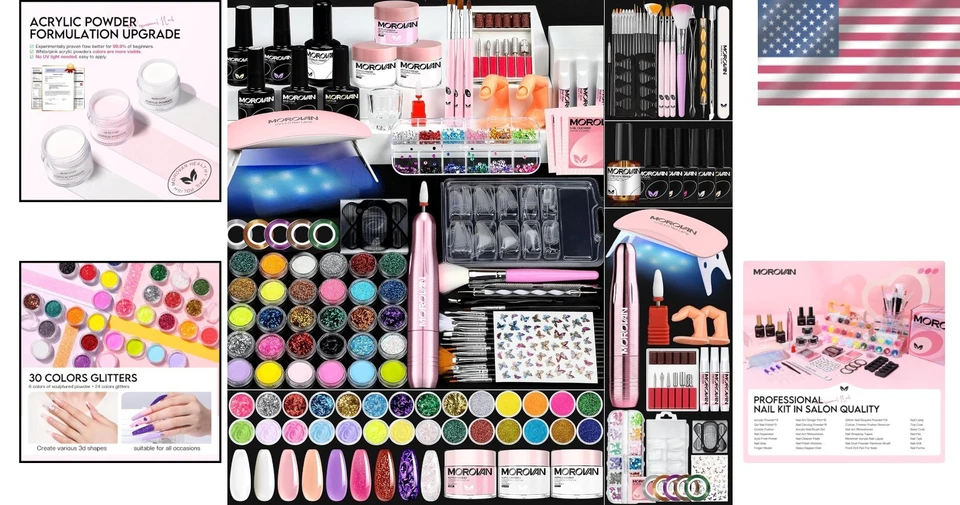 Conjunto de unhas de acrílico profissional para iniciantes: kit completo com broca e lâmpada para unhas - Imagem 2 de 4