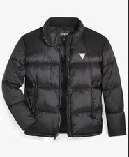 Image of GUESS Men’s Larry Fabric Block Puffer Jacket Medium Jet Black A996 NWT $250