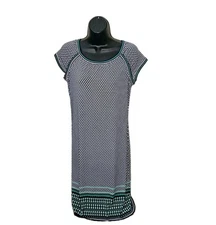 New Max Studio womens jersey stretch shift dress short sleeve navy white Sz. M