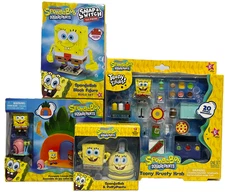 Lot of 4 SpongeBob SquarePants Figure Playsets Teeny Tinies Flocked Block Figure