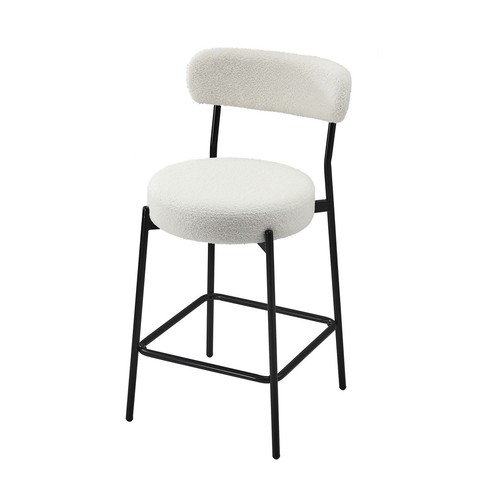 Oikiture 2x Bar Stools Kitchen Dining Chairs Counter Stool Boucle White - Picture 5 of 10