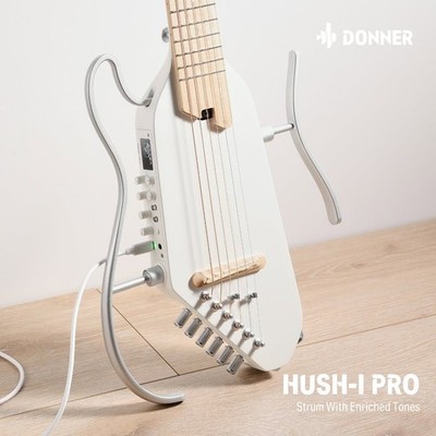 Donner HUSH  I PRO Acoustic-Electric Headless Travel Guitar | Metallic White