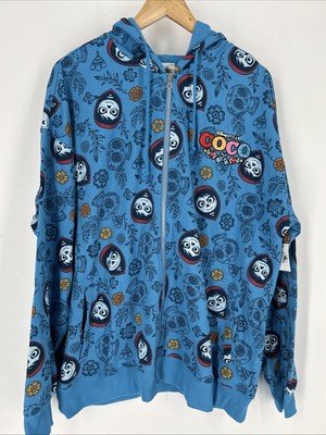 Disney Hoodie Adult Large Blue Coco Miguel Skull Embroidered Full Zip Parks NWT