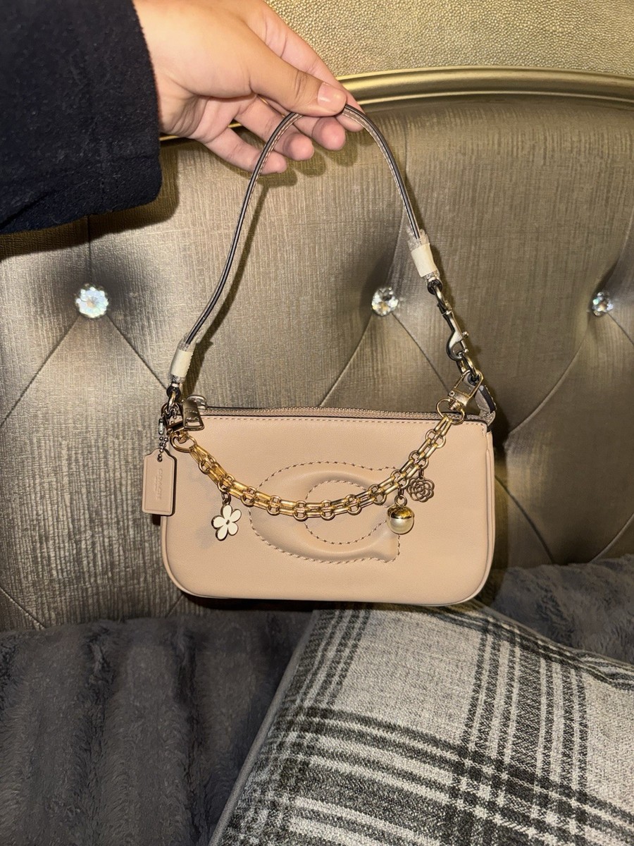 バッグ COACH oneshoulder chain studs Y2K NOLITA Coach Nolita 19 Taupe Shoulder Bag with Chain Charm and Logo